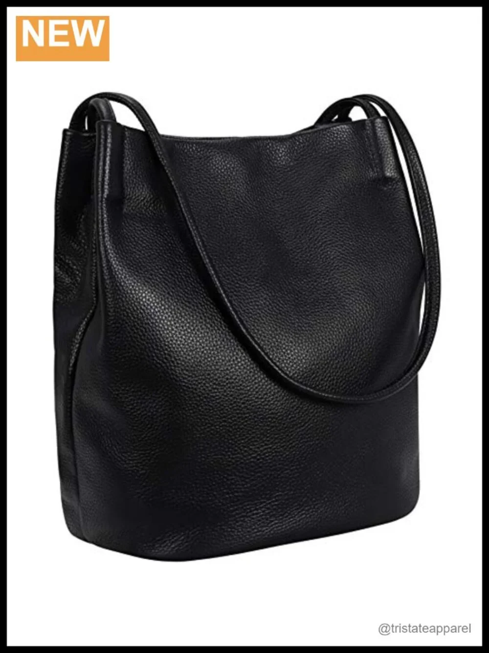 Genuine Leather Bucket Tote Hobo Shoulder Handbag with Zip Pockets